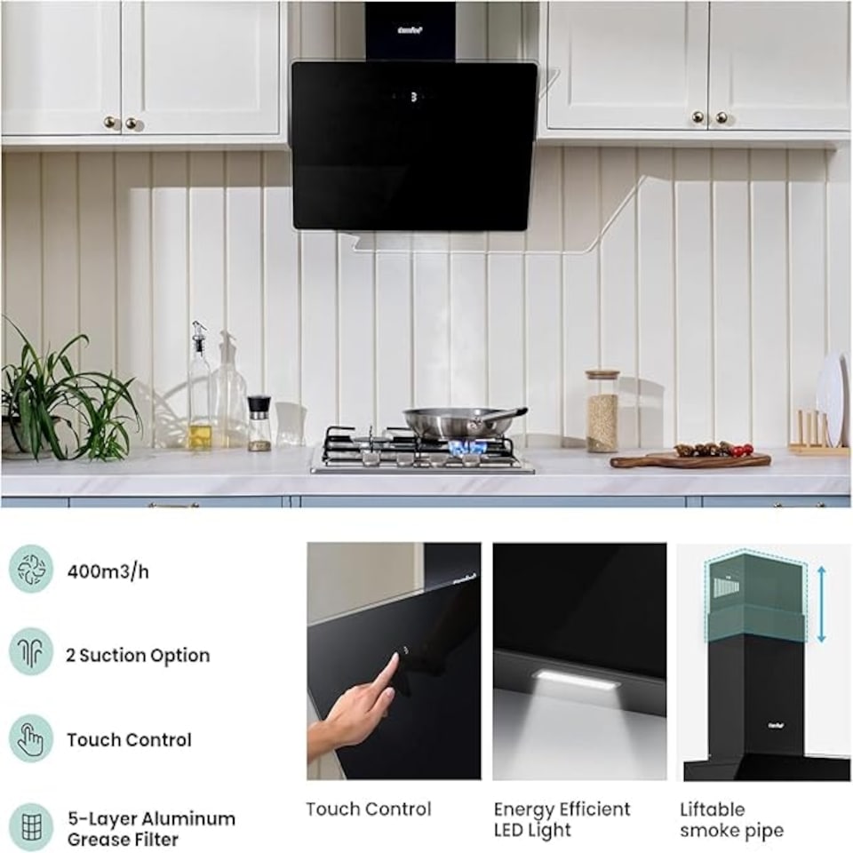 image 1 of Comfee 3-Speed Chimney Angled Range Hood Cooker Extractor - 60cm