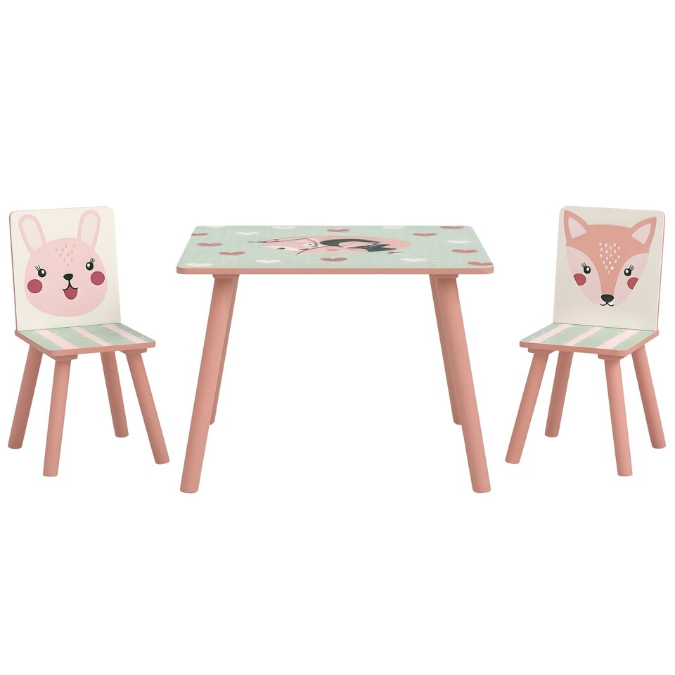 image 1 of ZONEKIZ Kids Table and Chairs, Childrens Desk with 2 Chairs, Pink Grey