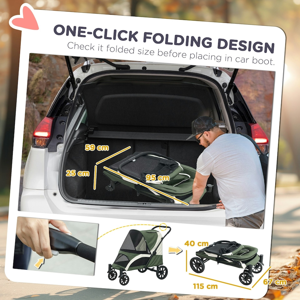 image 1 of PawHut Easy Folding Pet Stroller for Large Dogs Green