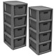 image 2 of Grey 4 Drawer Stylish Rattan Effect Storage Tower Commode Baskets For Home & Office Grey