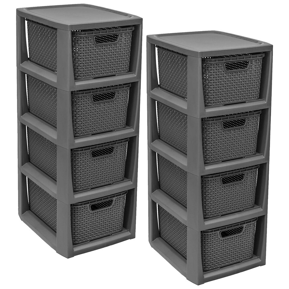 image 1 of Grey 4 Drawer Stylish Rattan Effect Storage Tower Commode Baskets For Home & Office Grey