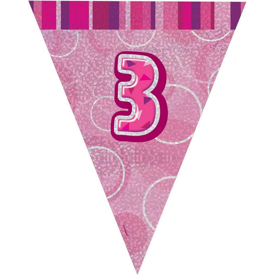 Unique Party Foil Glitz 3rd Birthday Bunting - Pink - One Size