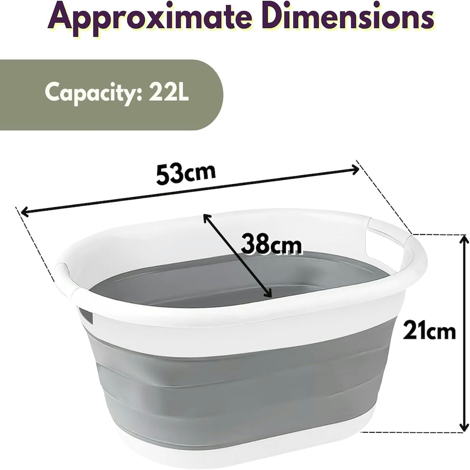 image 1 of Marco Paul Grey Plastic Collapsible Laundry Basket Large 22l Portable Storage Grey