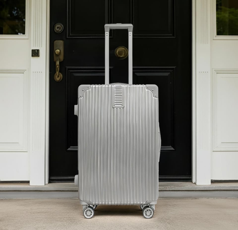 image 1 of OHS Metallic Effect Suitcase Set of 3 Hard Shell ABS Luggage | Silver