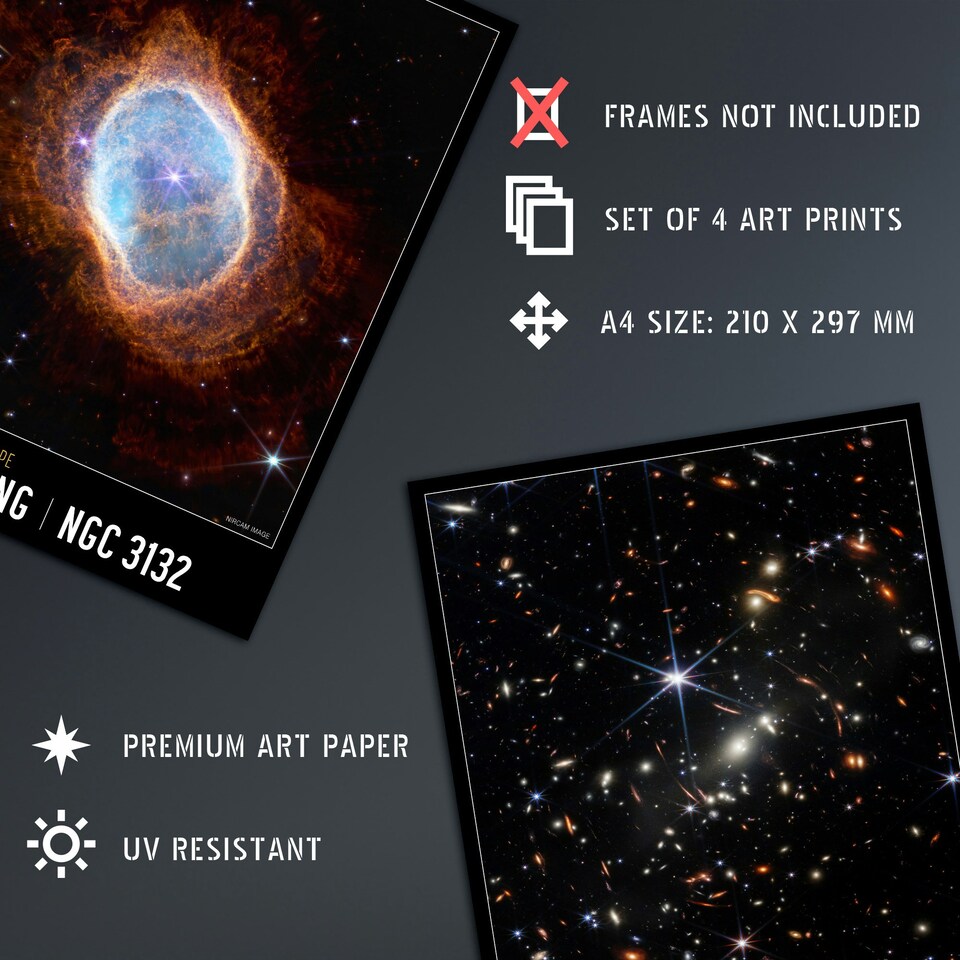 image 1 of Set of 4 NASA James Webb Space Southern Ring Carina Nebula Deep Field Wall Art Print A4