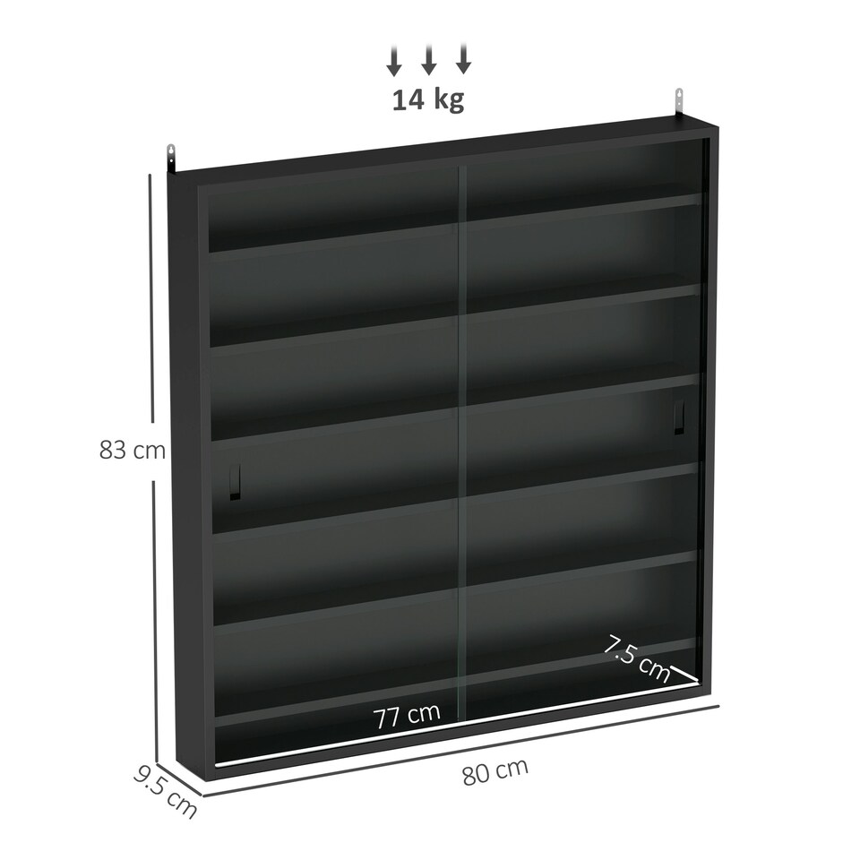image 1 of HOMCOM 7-Tier Wall Display Cabinet w/ Shelves Glass Doors, Rustic Brown N/A