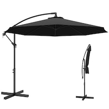 Outsunny 3(m) Banana Parasol Cantilever Umbrella Garden | Black | Black | 3 m diameter