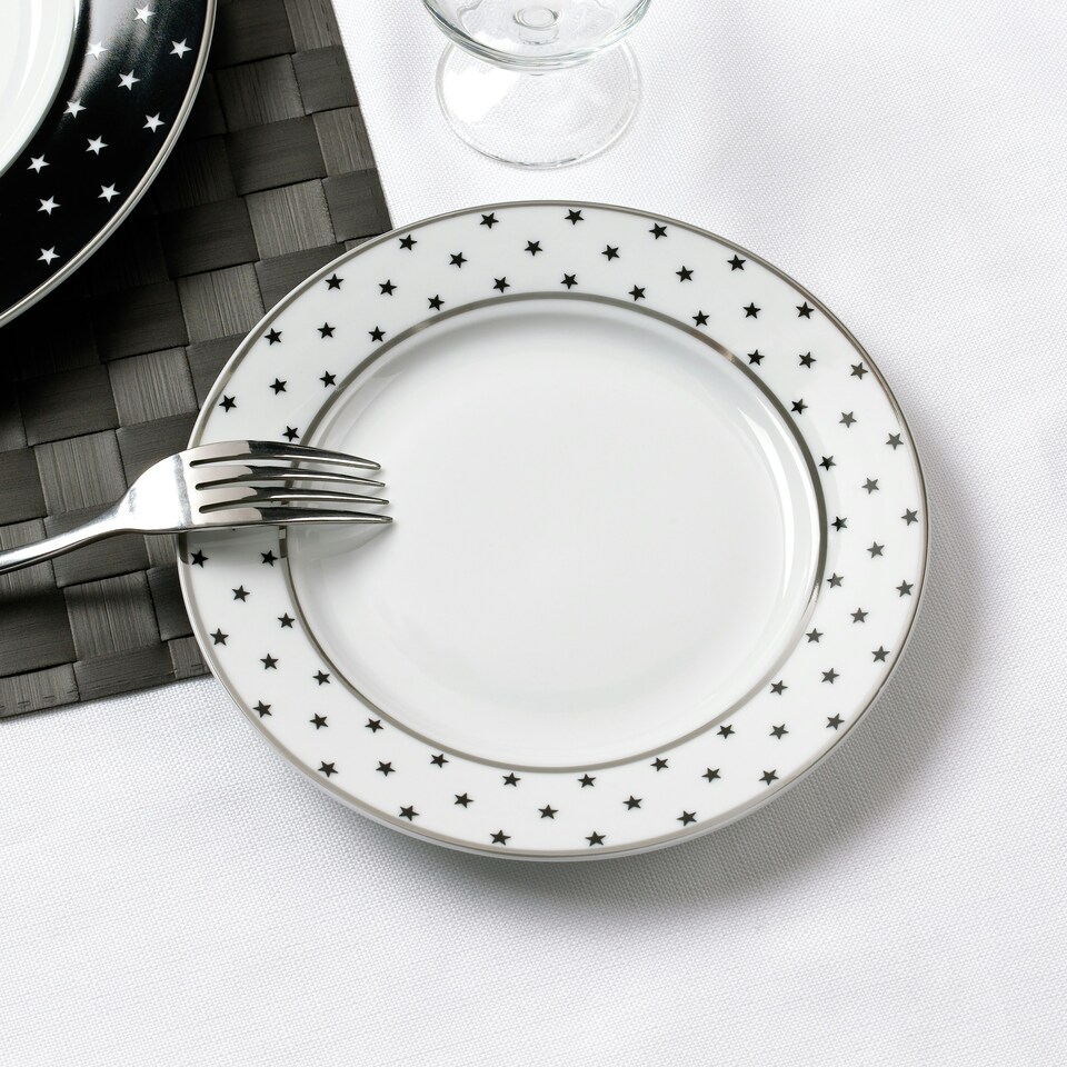 image 1 of 12pc Black Star with Platinum Band Rim Dinner Set