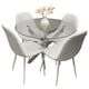 image 1 of Round Glass Dining Table with 4 White Faux Leather Kitchen Chairs