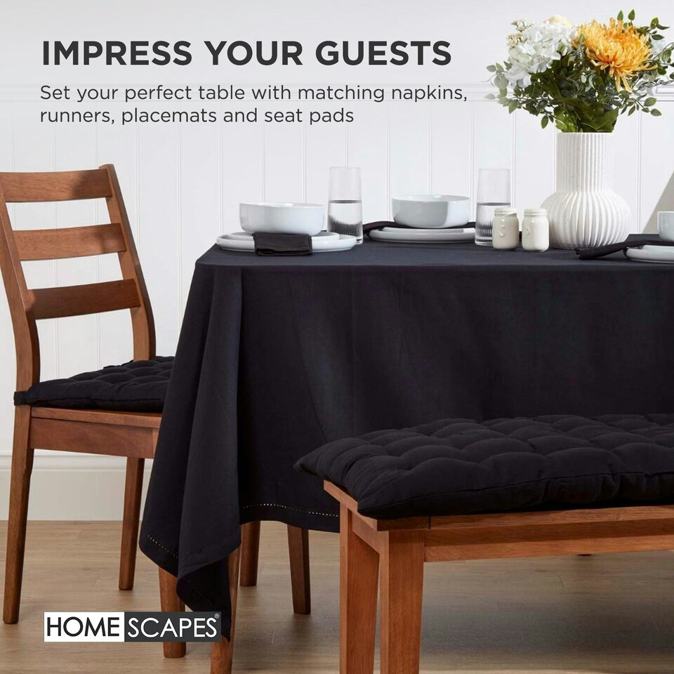 image 1 of Homescapes Garden Bench Cushion Luxury 3 Seater 100% Cotton Indoor Outdoor Seat Pad Black | 143 x 48 cm