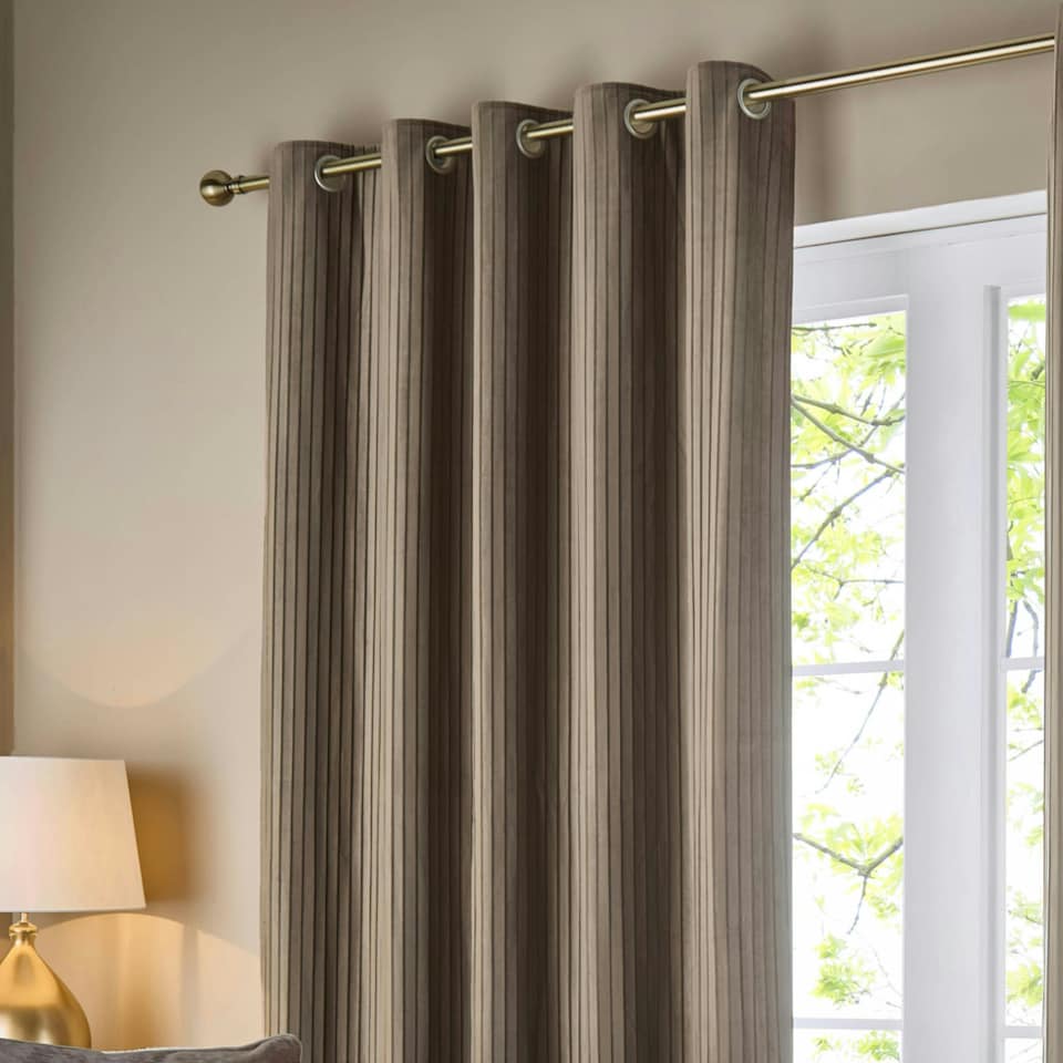 image 1 of Paoletti Corinthian Velvet Room Darkening Taupe Eyelet Curtains (W)168cm x 183 cm | Multi