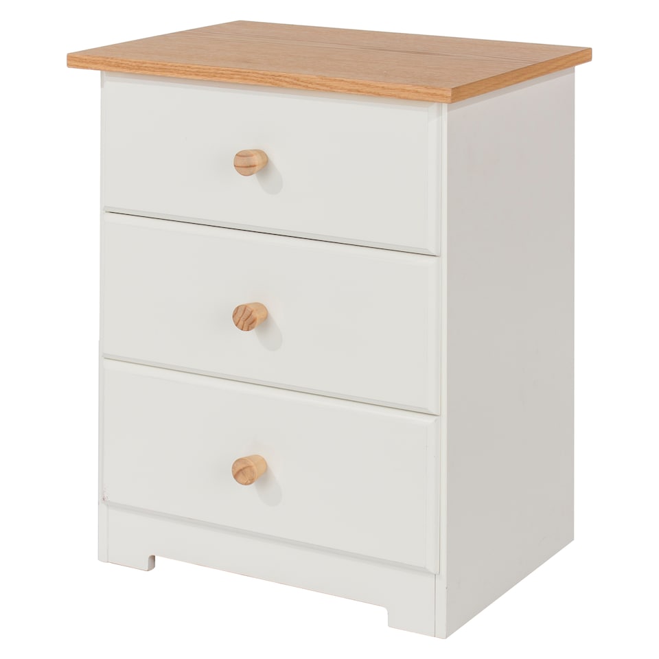 image 1 of Colorado 3 Drawer Bedside Cabinet - Affordable Modern White & Oak Style | White | Soft White | One Size | 1