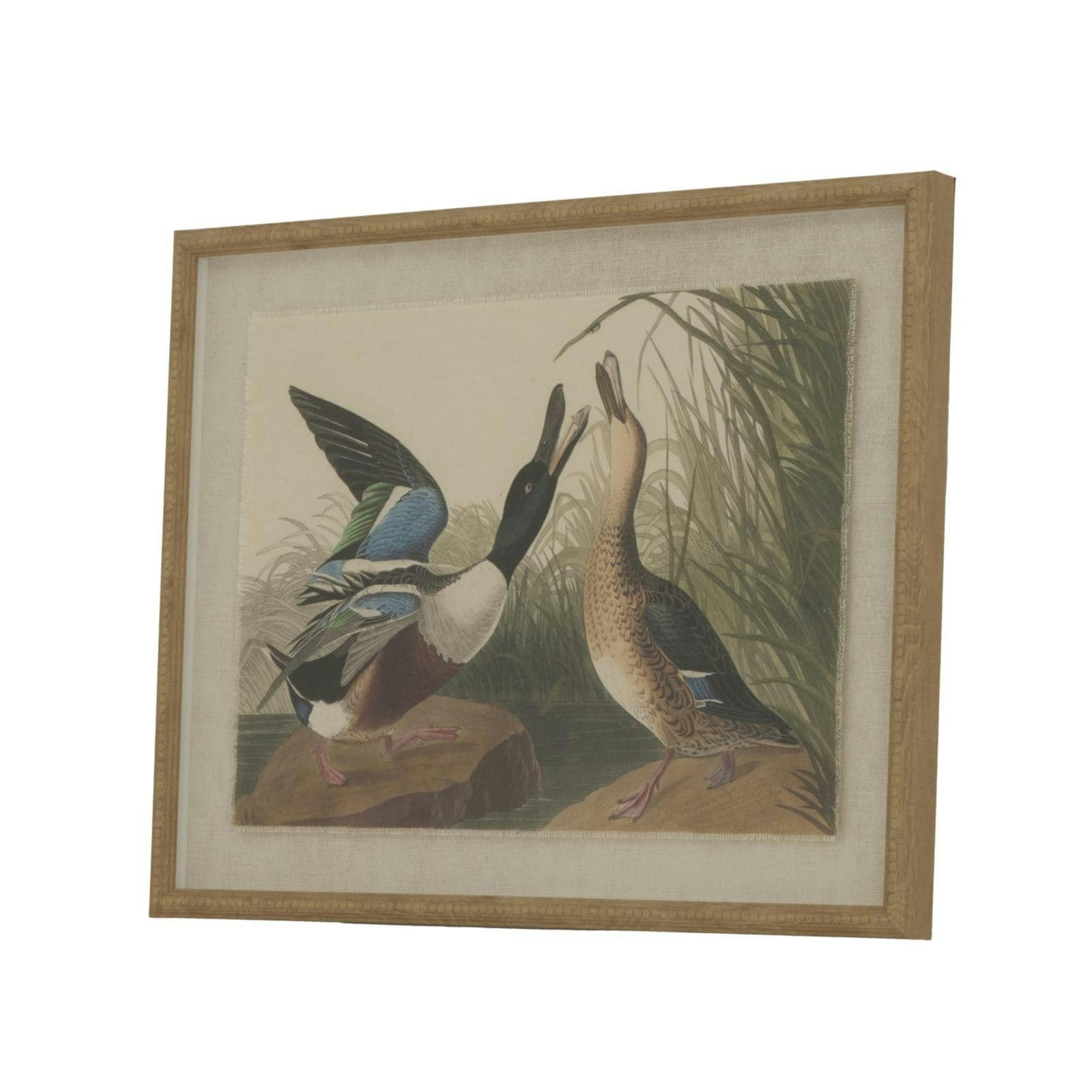 Hill Interiors Flora & Fauna Collection Mallards Beaded Linen Framed Wall Art - Brown/White/Black - 50cm x 2cm x 40cm