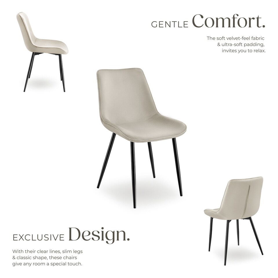 image 1 of Dining Chair Monroe - padded, velvet look, ergonomic seat, black steel legs | Cream | cream | 4