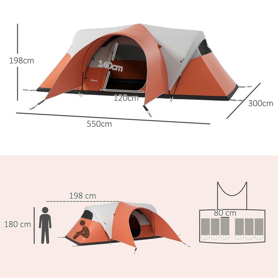 image 1 of Outsunny 3000mm Waterproof Camping Tent w/ Porch & Sewn in Groundsheet, Blue