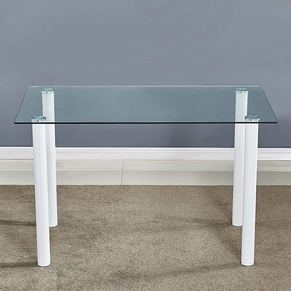 image 1 of Modern Dining Table Set With 4 White Faux Leather Chairs Dining Room Furniture | White | One Size | 5