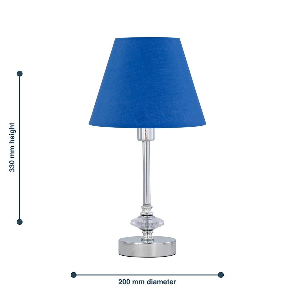 image 1 of Chrome Jewelled Table Lamp with Royal Blue Shade Chrome | Blue