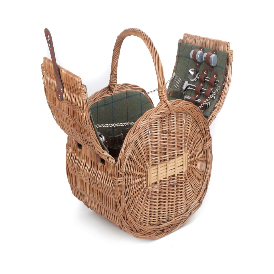 image 1 of Oval 4 Person Green Tweed Picnic Basket