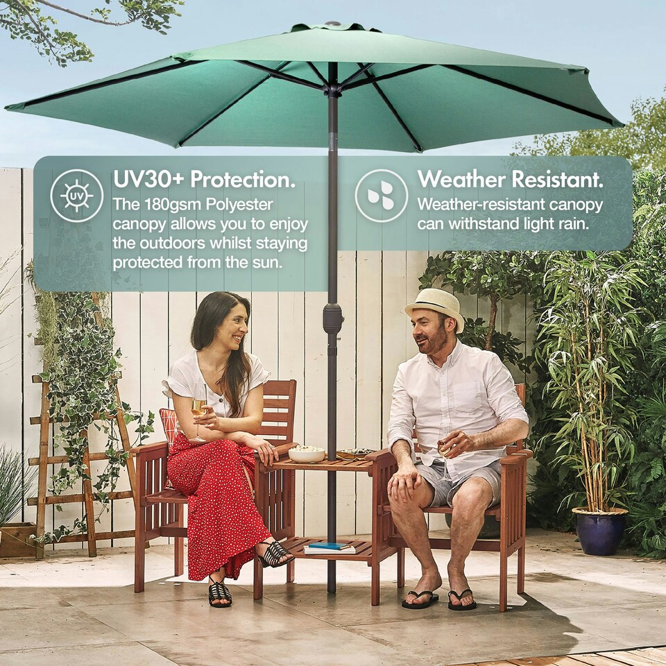 image 1 of VonHaus Steel Parasol Dark Green 2.7m & Base Set (12kg) Green | Black