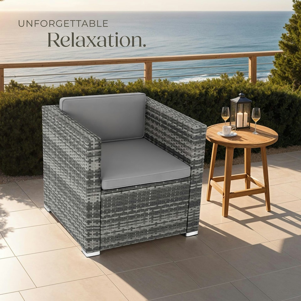 image 1 of Rattan Garden Armchair Lignano - UV-resistant, with seat and back cushions Grey