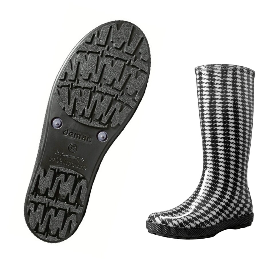 image 1 of Hawai Lady Women's Black Houndstooth PVC Rain Wellies EU36