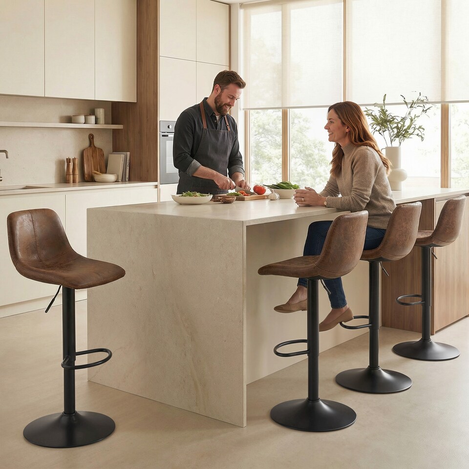image 1 of HOMCOM Bar Stools Set of 2, Modern Swivel Barstools for Dining Room | Black | Brown | 37 x 44 x 82-104 cm