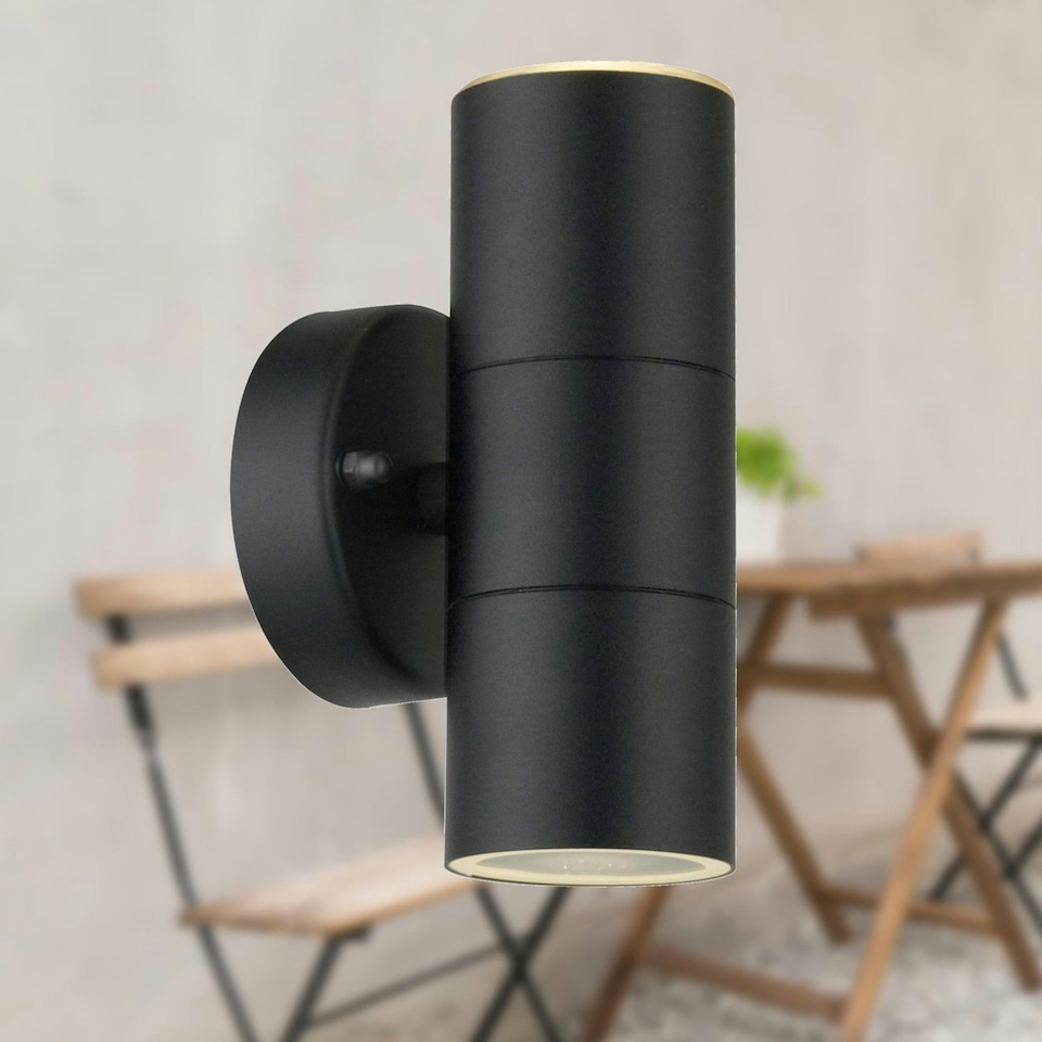 image 1 of First Choice Lighting Set of 2 Blaze Black Outdoor Up Down Wall Lights Black | Clear