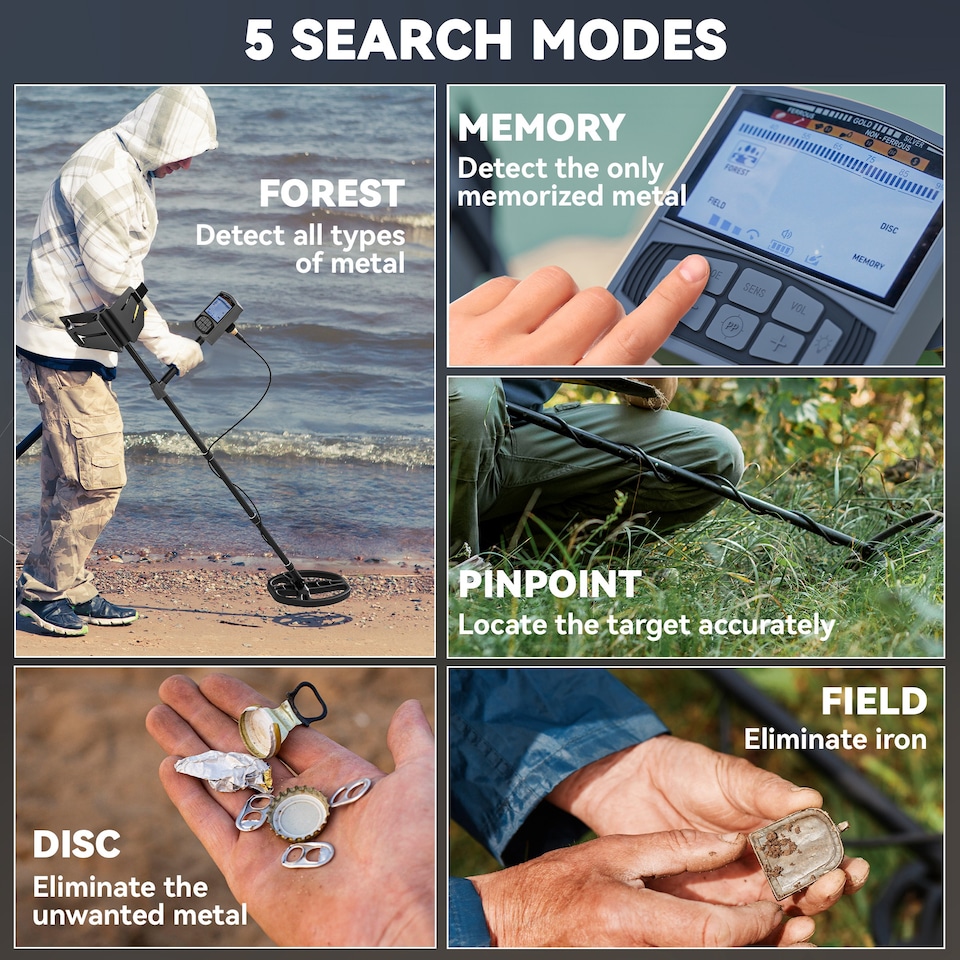 image 1 of Outsunny Metal Detector for Adults and Beginners, Gold Detector with Higher Accuracy IP68 Waterproof Coil, 5 Professional Modes with Pinpoint & Memory Mode, Bigger Backlit LCD Display with DSP Chip