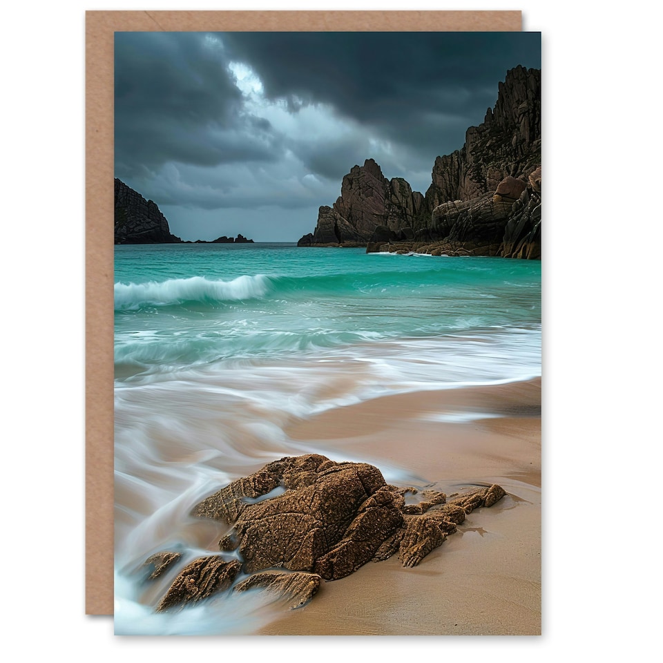 image 1 of Waves Surfing Turquoise Sea Shore Coast Him Her Birthday Card