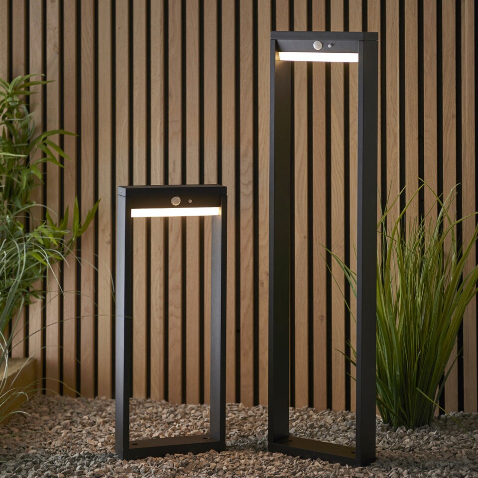image 1 of 800mm Solar Powered Outdoor Bollard Post Light - Textured Black & White Diffuser