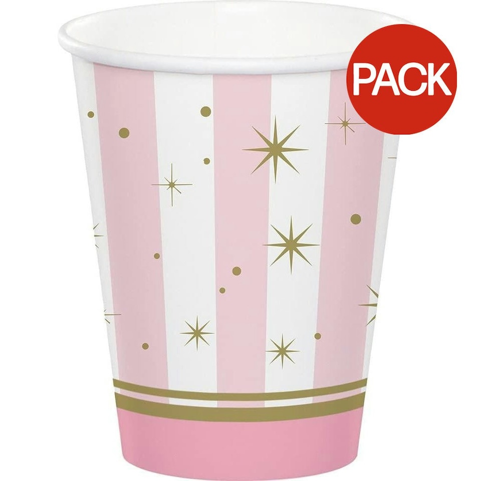Creative Party Paper Striped Party Cup (Pack of 8) - Pink/White/Gold - One Size