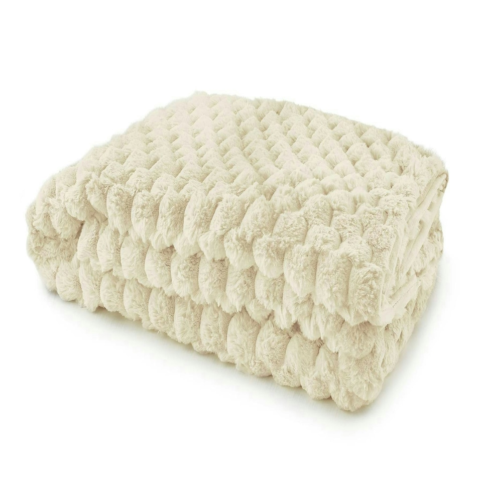 image 1 of Lush Faux Rabbit Fur Cream Throw 140x180cm