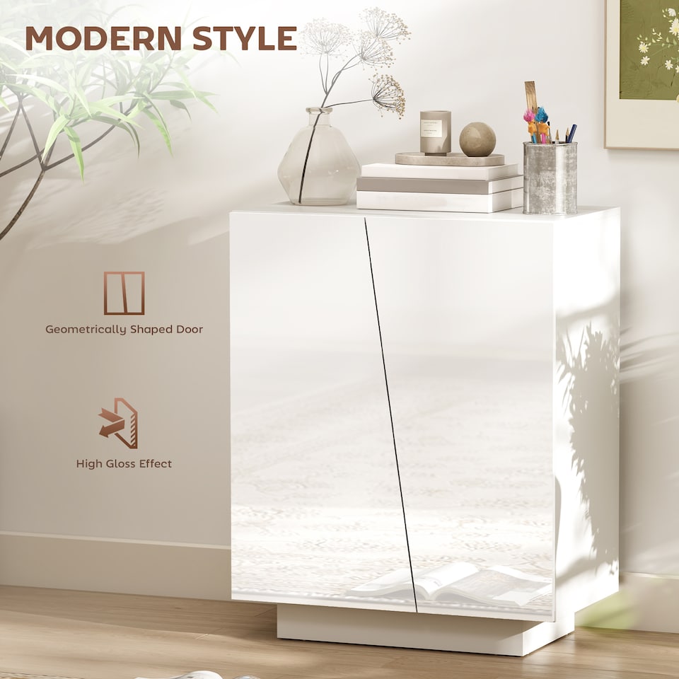 image 1 of HOMCOM High Gloss Storage Cabinet, Freestanding Storage Cupboard with Adjustable Shelves for Living Room, Bedroom, Hallway, White