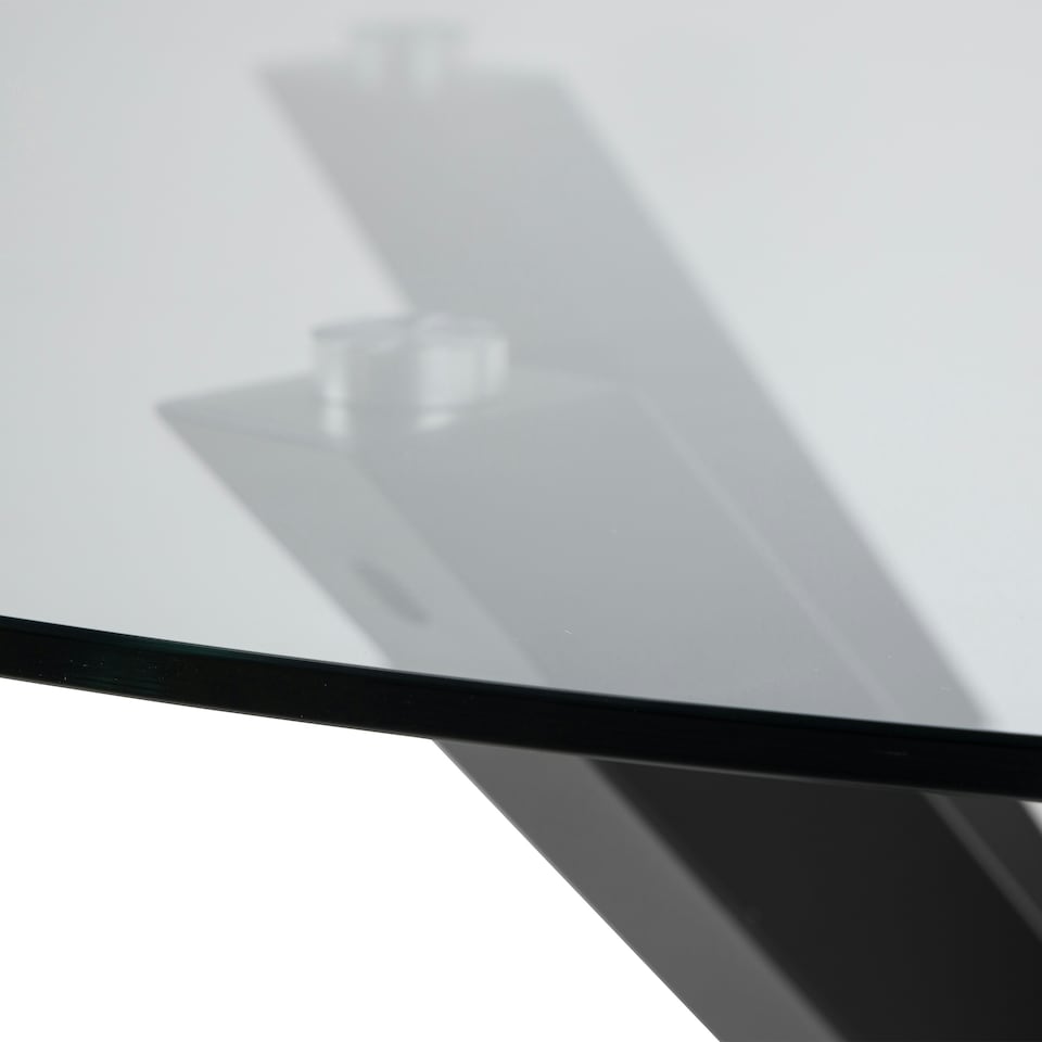 image 1 of Heaven Round Dining Table with Clear Glass Top and Black Legs