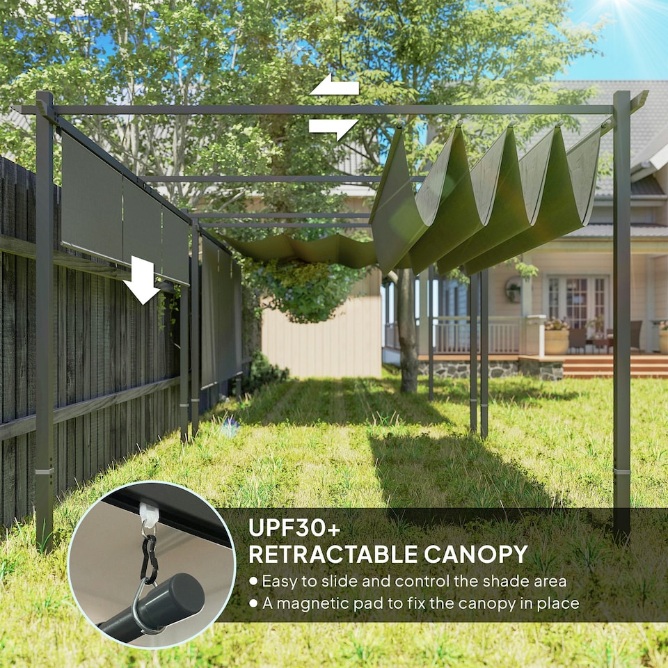 image 1 of Outsunny 3 x 4m Metal Pergola with Retractable Roof and Roller Shade, Grey