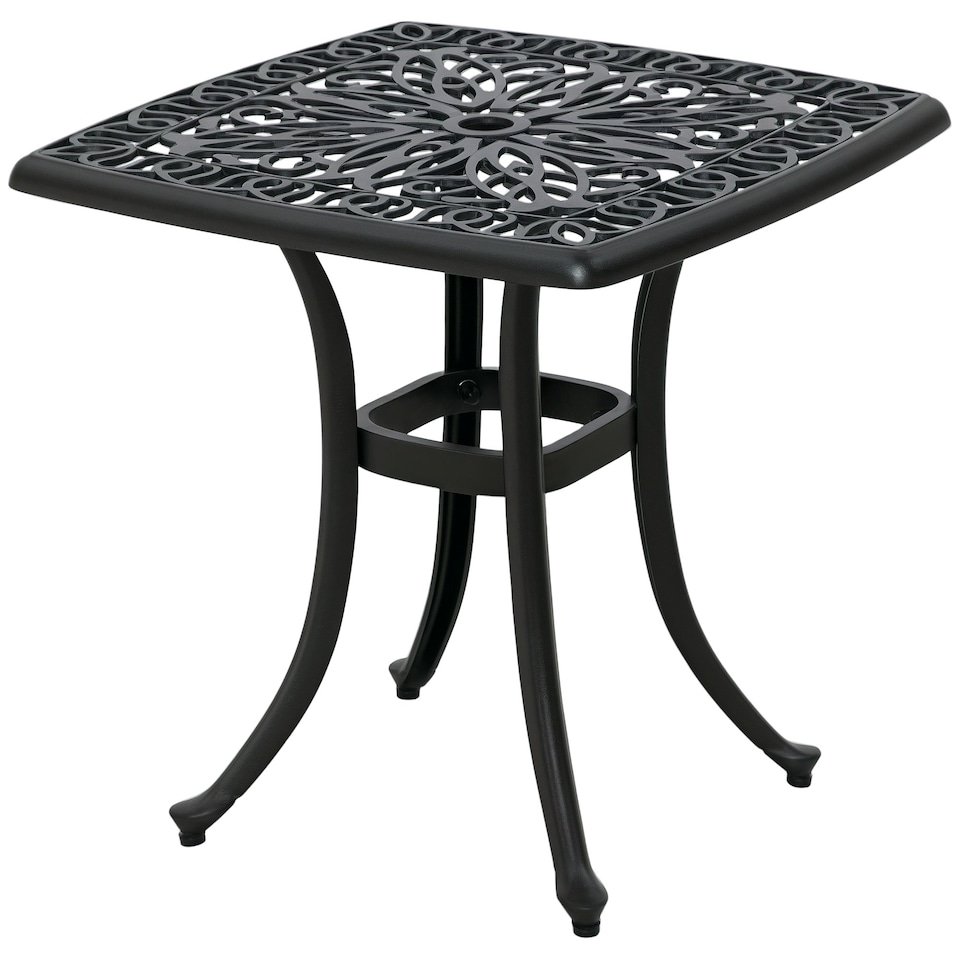 image 1 of Outsunny Cast Aluminium Bistro Table with Umbrella Hole, Black