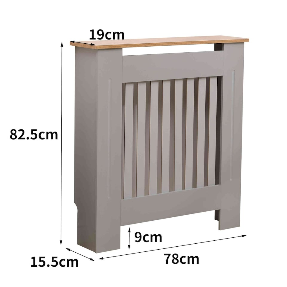 image 1 of Oypla Small Grey Wooden Slatted Grill Radiator Cover MDF Cabinet