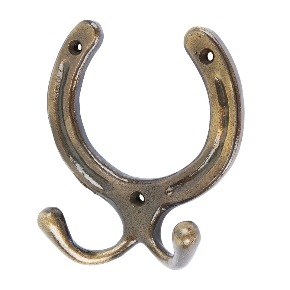 image 1 of Hammer & Tongs Horse Shoe Double Coat Hook - W100mm x H110mm - Brass | Gold | Brass | One Size
