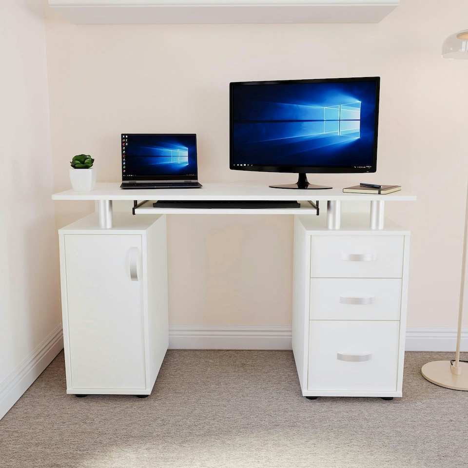 image 1 of Vida Designs Otley 3 Drawer Computer Desk Home Office Workstation, White