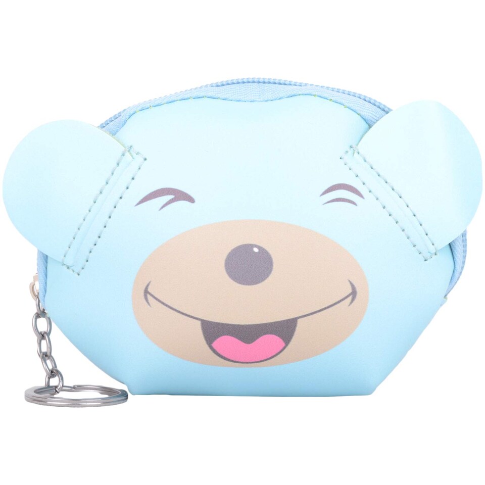 image 1 of Lorenz Childrens Zip Around Faux Leather Animal Coin Money Holder Purse with Key Ring | Blue | Bear