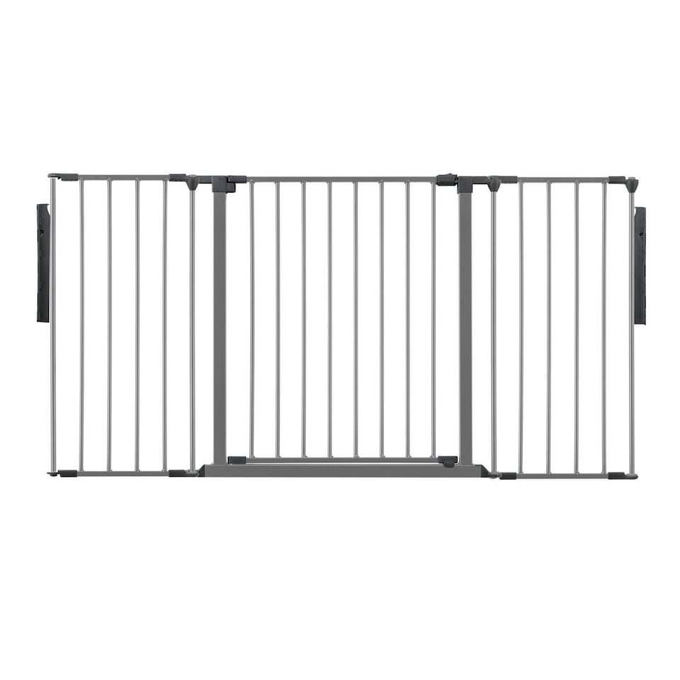 image 1 of Safetots Premium Multi Panel Room Divider, up to 148cm Wide, Grey, 70cm Tall, Flexible Barrier with Door for Baby and Toddler | Grey