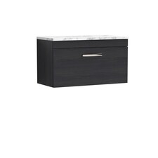 Balterley Millwich Contemporary 1 Drawer Wall Hung Vanity Unit with Laminate Carrara Marble Worktop, Charcoal Black, 800mm
