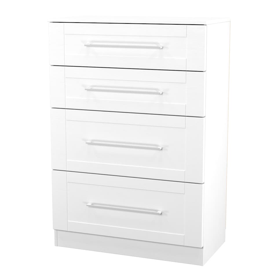 image 1 of Ripon 4 Drawer Deep Chest of Drawers in White Ash (Ready Assembled) | White | White Ash