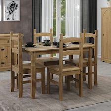 Premium Corona Rectangular Dining Set with Table and 4 Chairs in Grey or Brown Waxed Pine - Solid Wood | Brown | Brown | 1