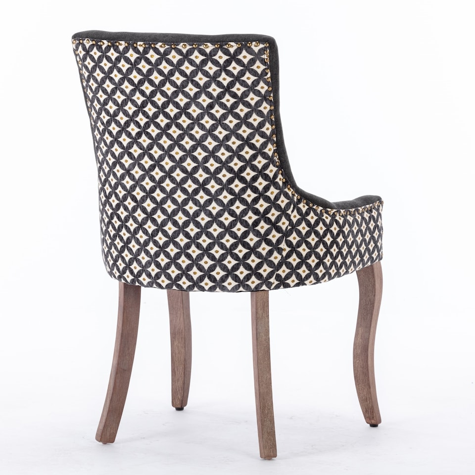 image 1 of Bewley Set of 4 Vintage Linen Upholstered Kitchen Dining Chairs with Oak Wood Legs