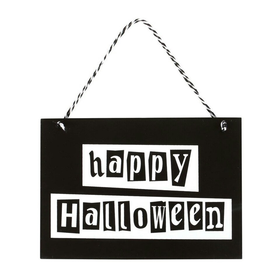 image 1 of Something Different Happy Halloween Hanging Plaque - Black/White - One Size