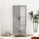 image 5 of 2-Door 2-Drawer Mirror Wardrobe with Legs | Grey | Ash Grey & Grey | 55 x 9.5 x 149 | 1