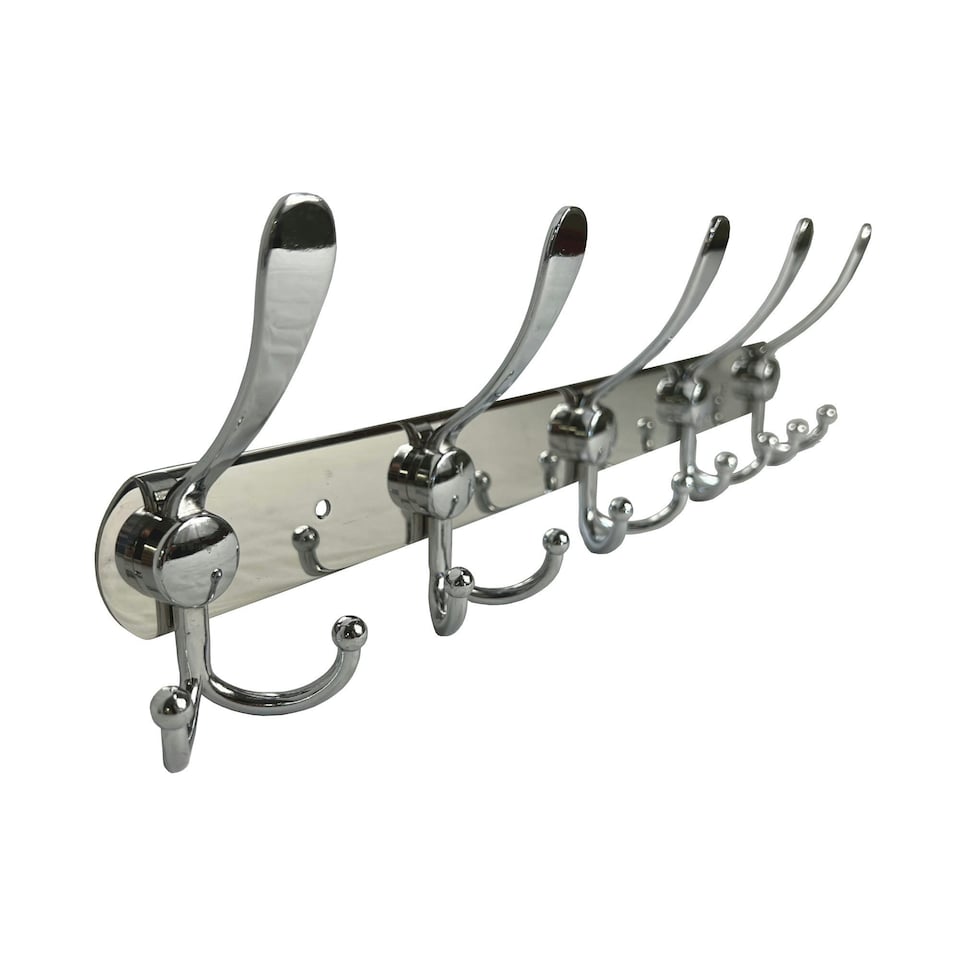 image 1 of Oypla Pack of 2 Stainless Steel 15 Hook Wall Mounted Organiser Rack Coat Towel Hanger