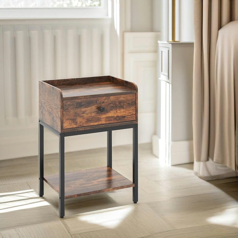image 1 of Bedside Nightstand Table With Drawer Rustic Brown Brown