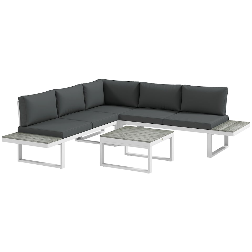 image 1 of Outsunny 4 PCs Garden Set w/ 5-Level Recline Corner Conversation Sofa Set White